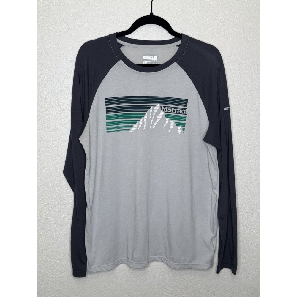 Marmot Mens Long-Sleeve Performance Graphic Raglan Tee Shirt Sz L Mountains